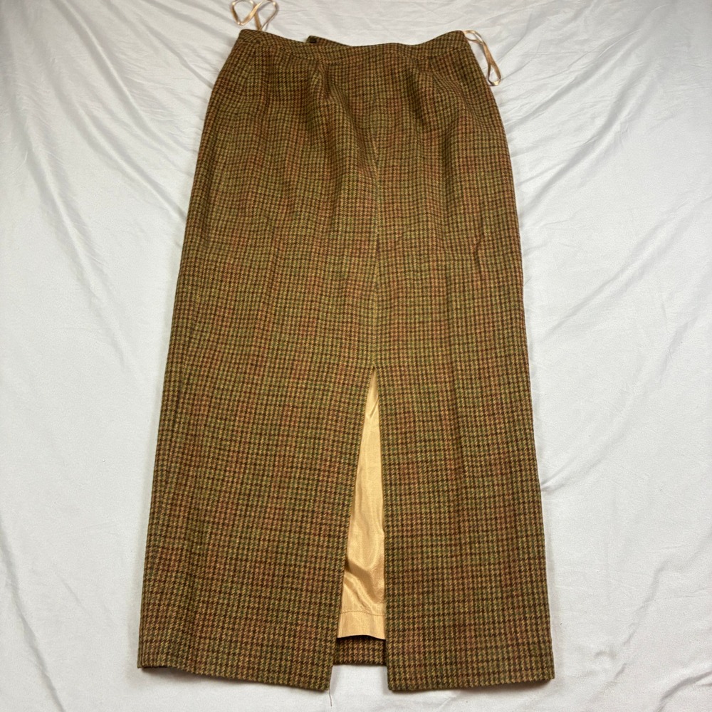 Lauren Ralph Lauren Skirt Suit Women 8 Brown Houndstooth Wool Suede Patches - Picture 14 of 16